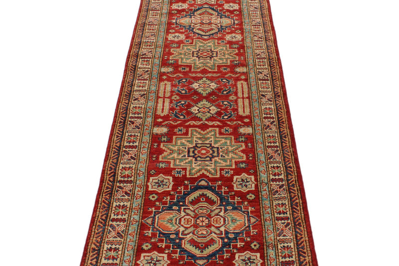 3x10 Red and Ivory Kazak Tribal Runner
