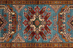 3x7 Light Blue and Red Kazak Tribal Runner