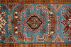 3x7 Light Blue and Red Kazak Tribal Runner