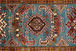 3x7 Light Blue and Red Kazak Tribal Runner