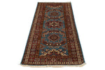 3x7 Light Blue and Red Kazak Tribal Runner
