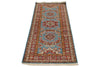 3x7 Light Blue and Red Kazak Tribal Runner