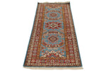 3x7 Light Blue and Red Kazak Tribal Runner