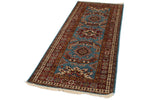 3x7 Light Blue and Red Kazak Tribal Runner