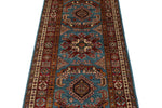 3x7 Light Blue and Red Kazak Tribal Runner