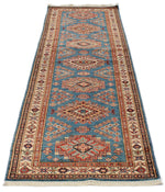 3x9 Light Blue and Ivory Kazak Tribal Runner