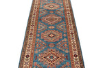 3x9 Light Blue and Ivory Kazak Tribal Runner