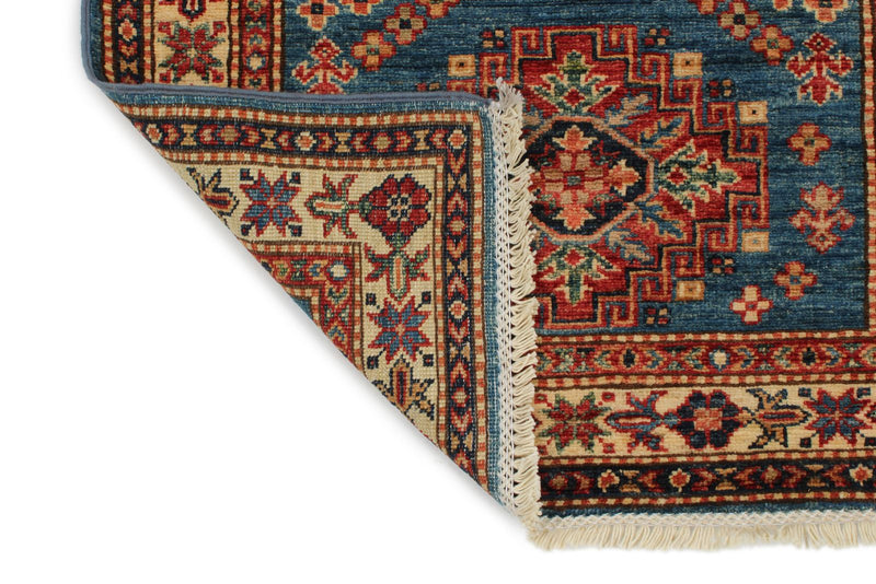 3x9 Light Blue and Ivory Kazak Tribal Runner
