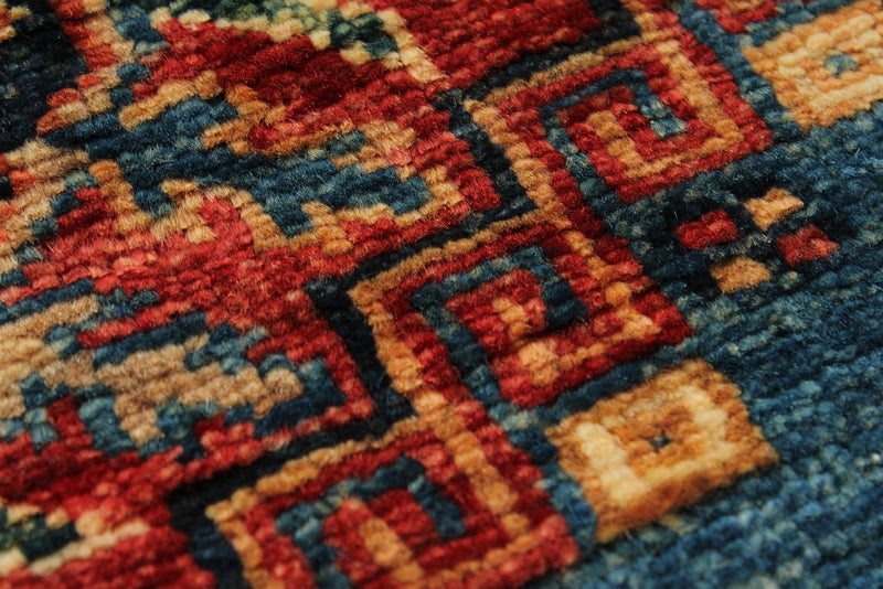 3x9 Light Blue and Ivory Kazak Tribal Runner