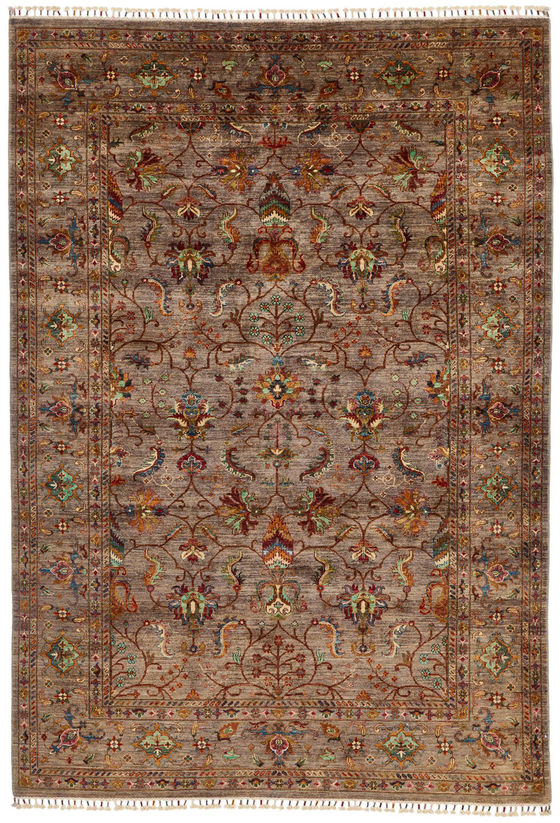 7x10 Brown and Multicolor Turkish Tribal Rug