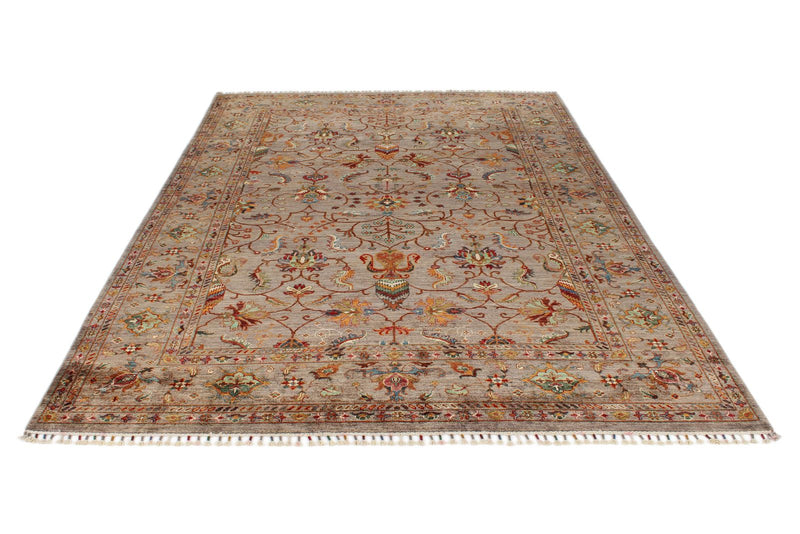 7x10 Brown and Multicolor Turkish Tribal Rug