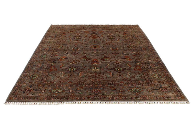 7x10 Brown and Multicolor Turkish Tribal Rug