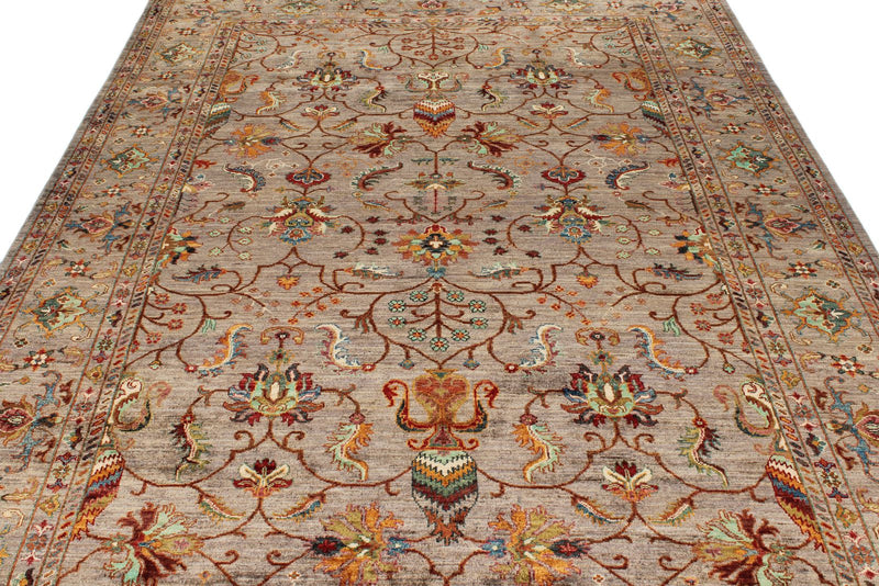 7x10 Brown and Multicolor Turkish Tribal Rug