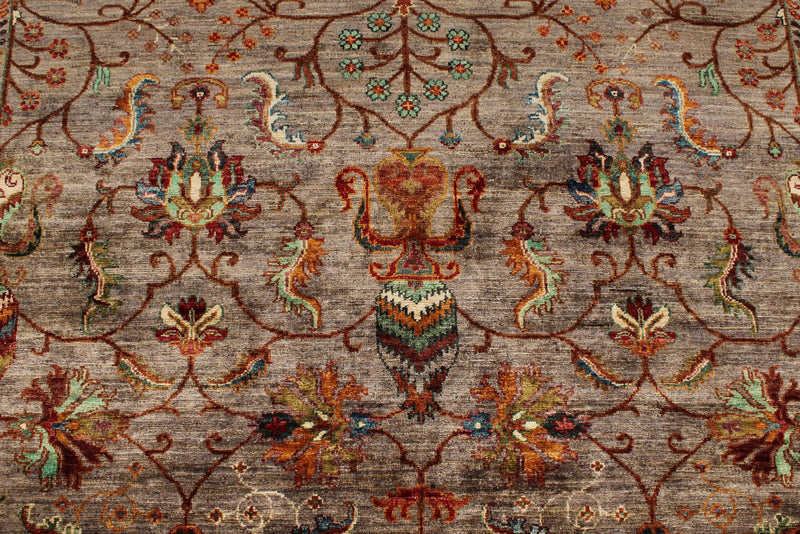 7x10 Brown and Multicolor Turkish Tribal Rug