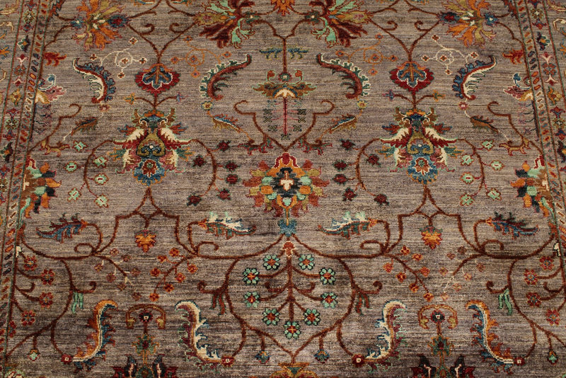 7x10 Brown and Multicolor Turkish Tribal Rug