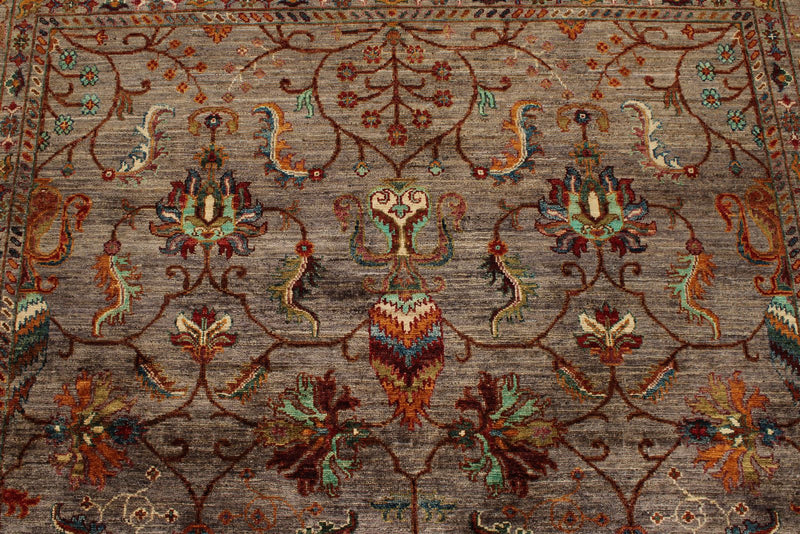 7x10 Brown and Multicolor Turkish Tribal Rug