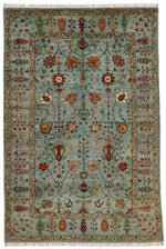 7x10 Light Blue and Multicolor Turkish Tribal Rug