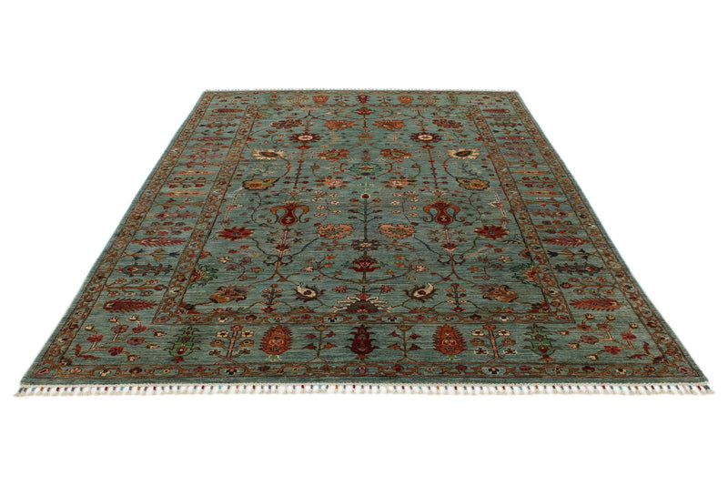 7x10 Light Blue and Multicolor Turkish Tribal Rug