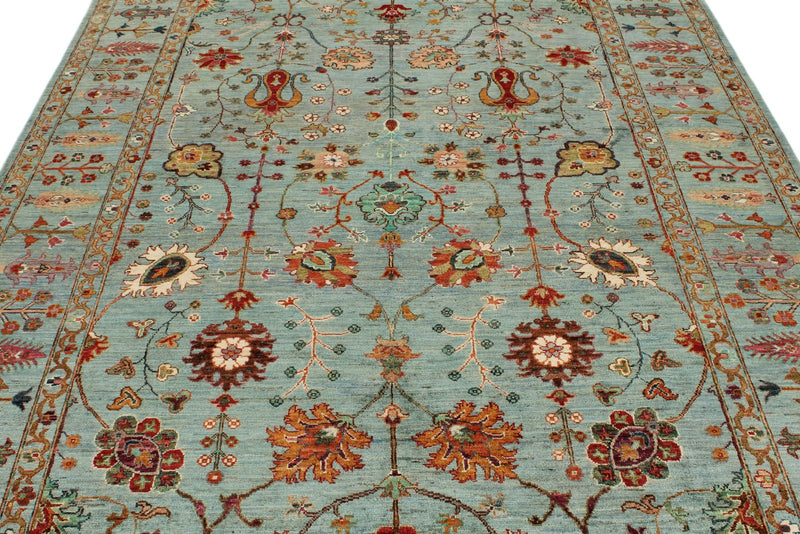 7x10 Light Blue and Multicolor Turkish Tribal Rug