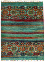 5x7 Green and Multicolor Tribal Rug