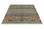 5x7 Green and Multicolor Tribal Rug