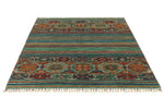 5x7 Green and Multicolor Tribal Rug