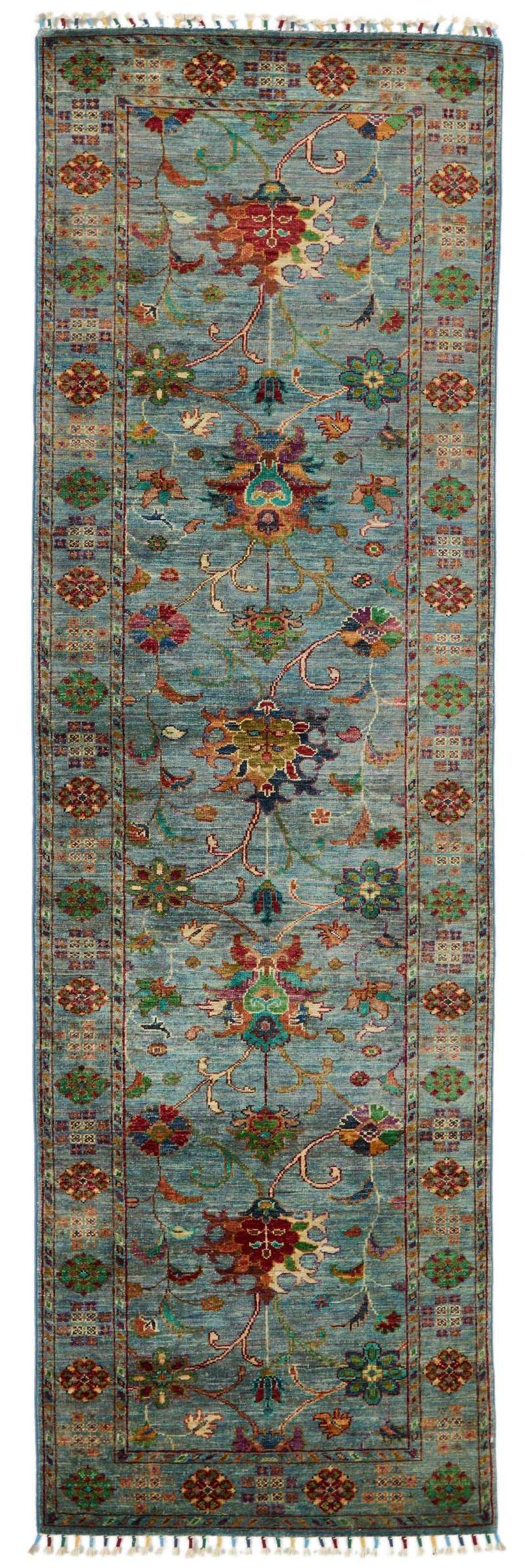 3x9 Blue and Multicolor Turkish Tribal Runner