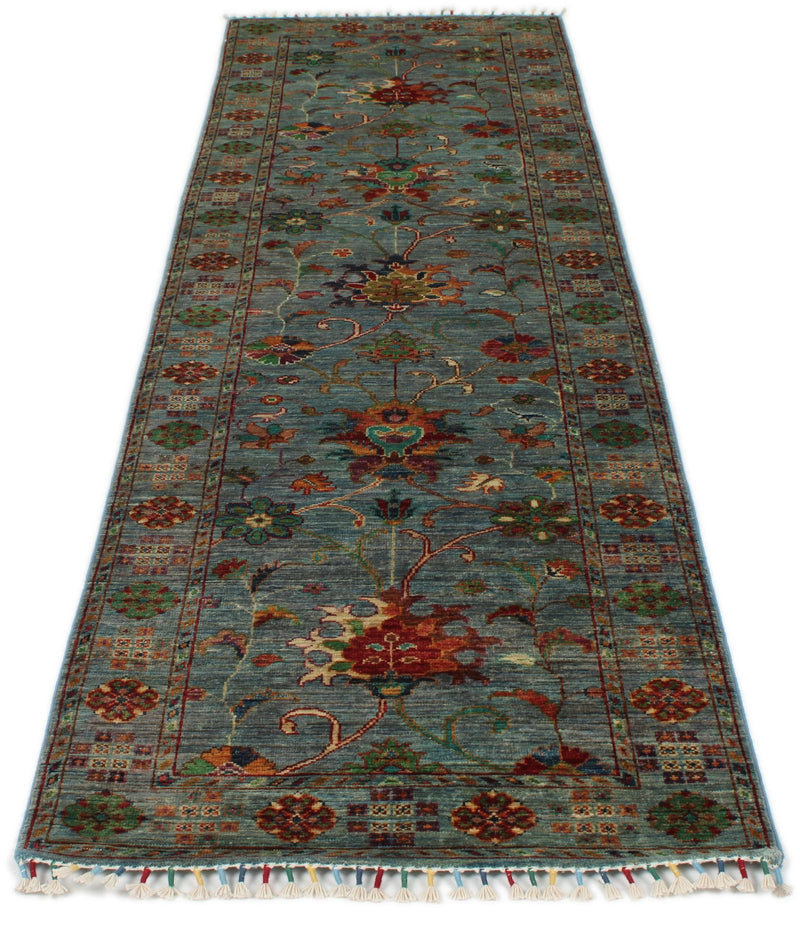 3x9 Blue and Multicolor Turkish Tribal Runner