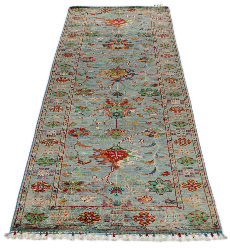 3x9 Blue and Multicolor Turkish Tribal Runner