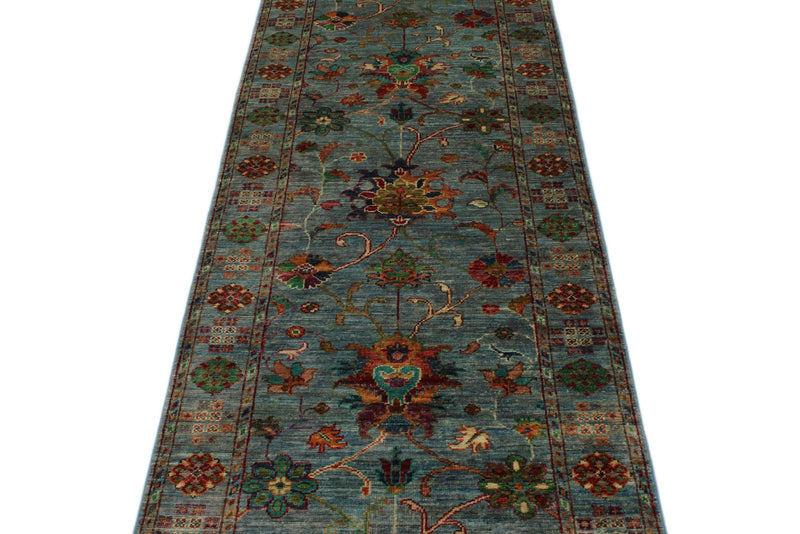 3x9 Blue and Multicolor Turkish Tribal Runner