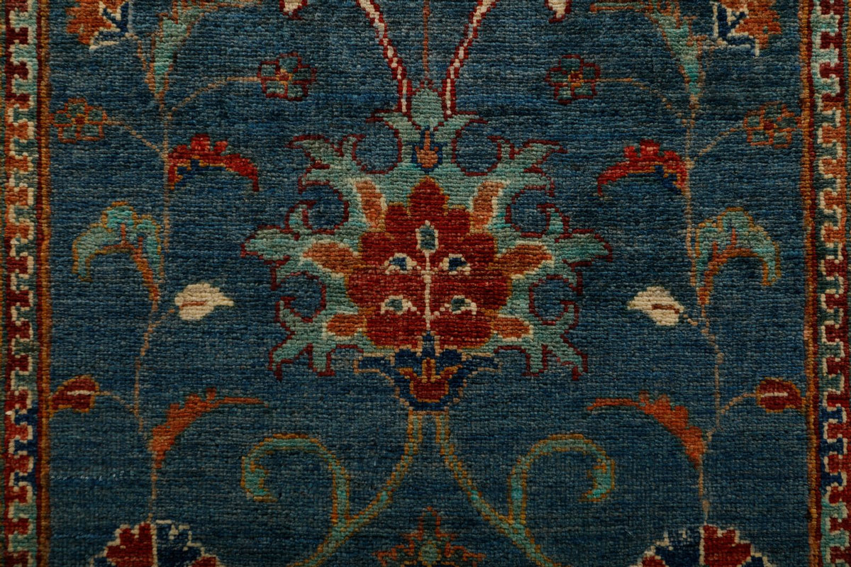 3x7 Light Blue and Multicolor Turkish Tribal Runner