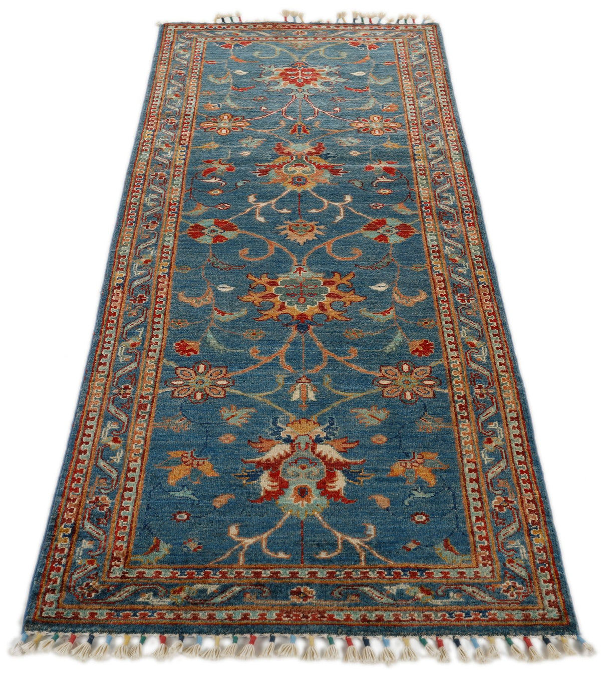 3x7 Light Blue and Multicolor Turkish Tribal Runner