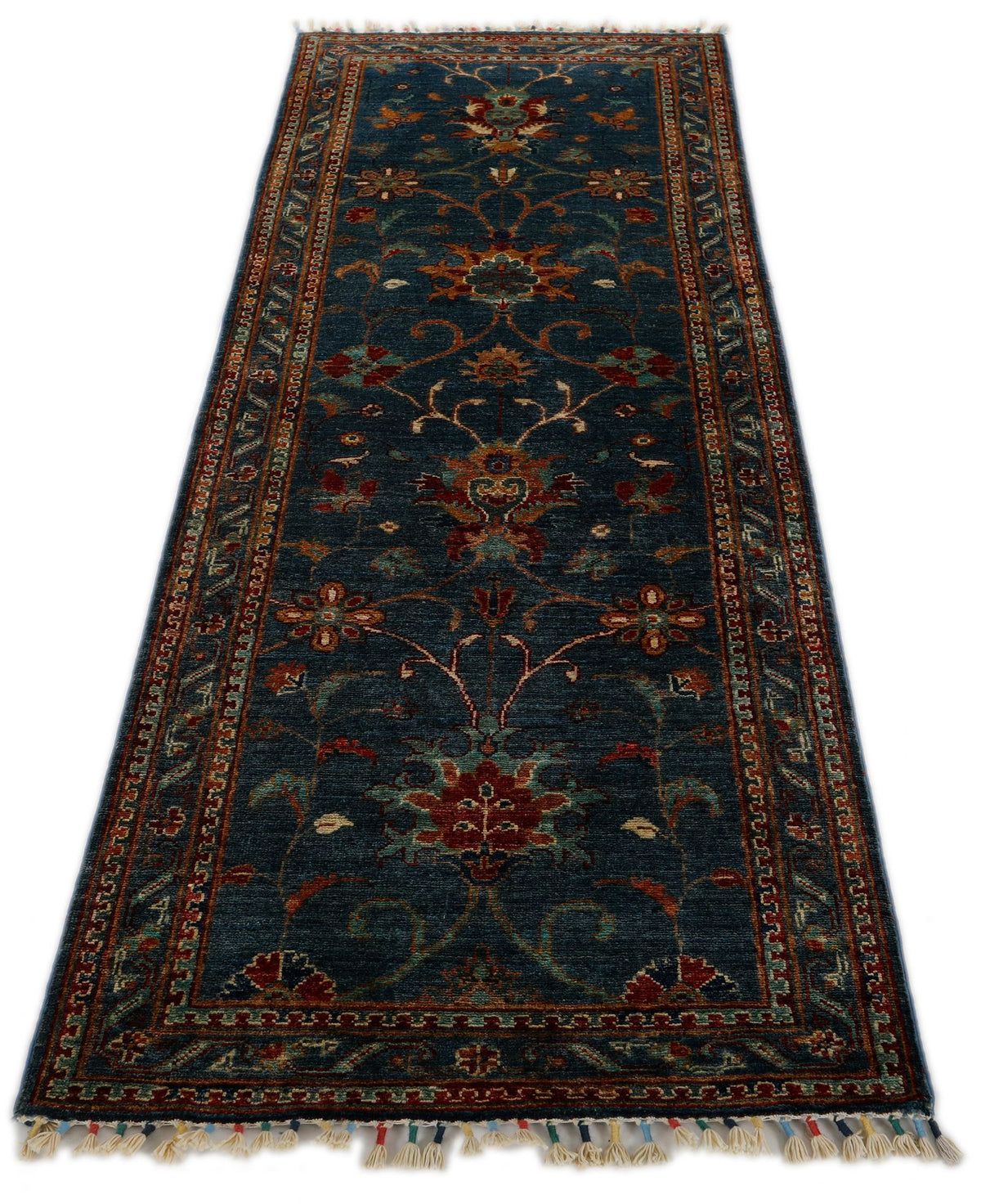 3x7 Light Blue and Multicolor Turkish Tribal Runner