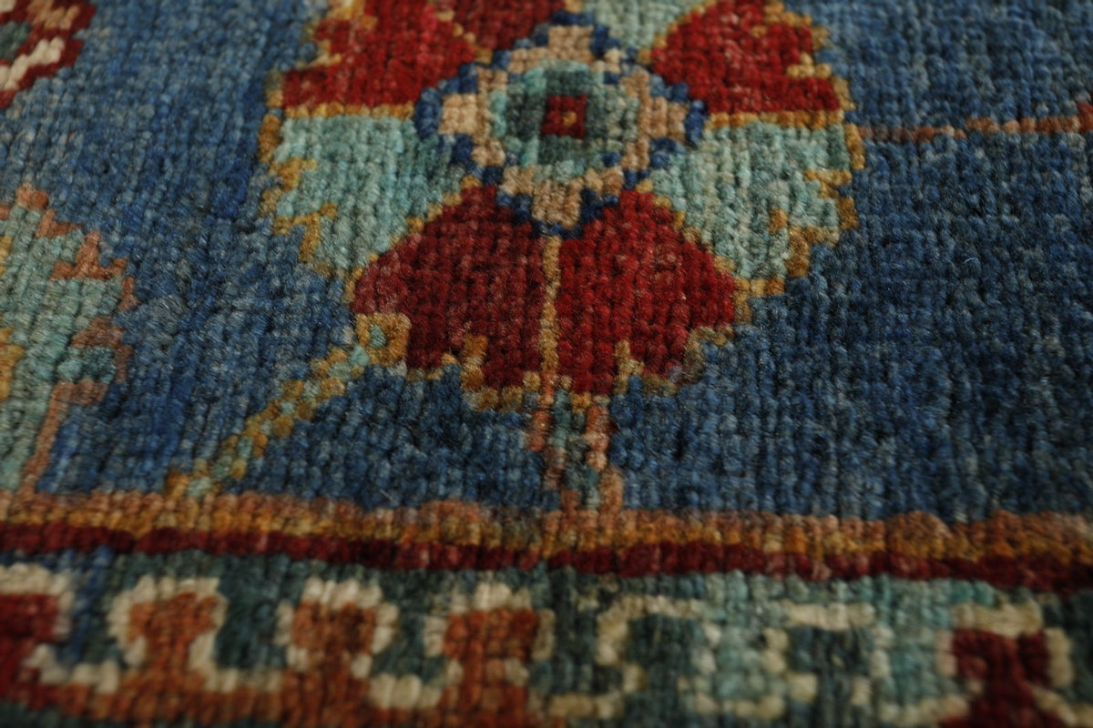 3x7 Light Blue and Multicolor Turkish Tribal Runner