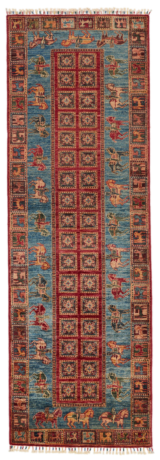 3x9 Multicolor and Light Blue Anatolian Traditional Runner