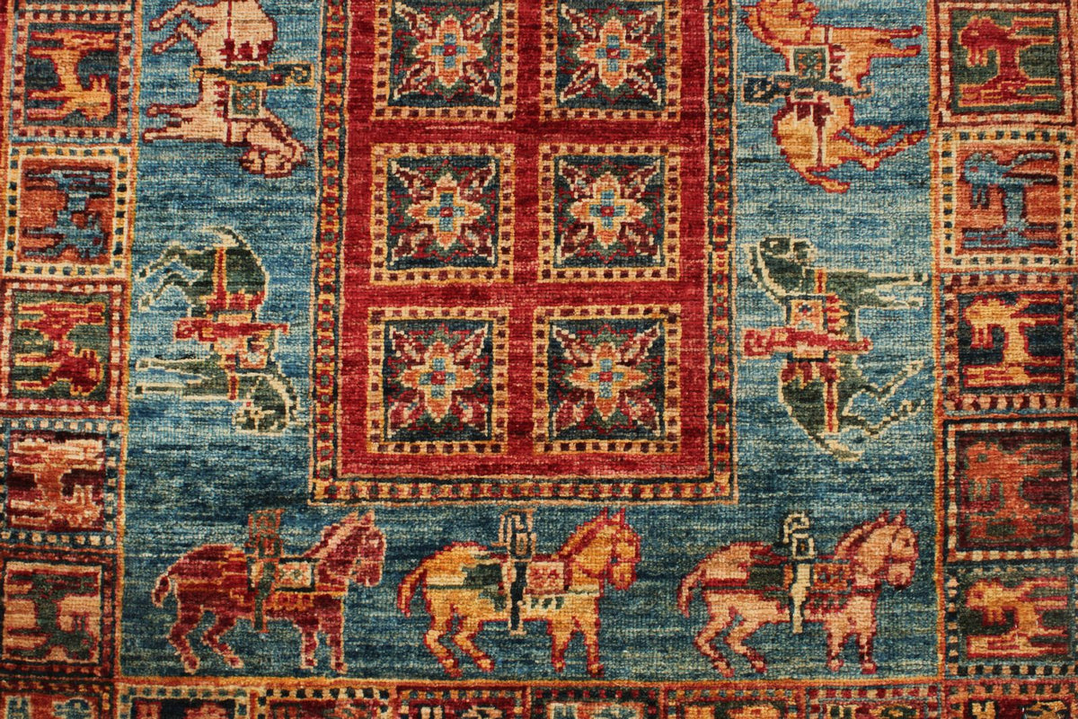 3x9 Multicolor and Light Blue Anatolian Traditional Runner