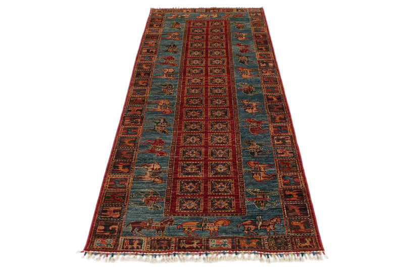 3x9 Multicolor and Light Blue Anatolian Traditional Runner