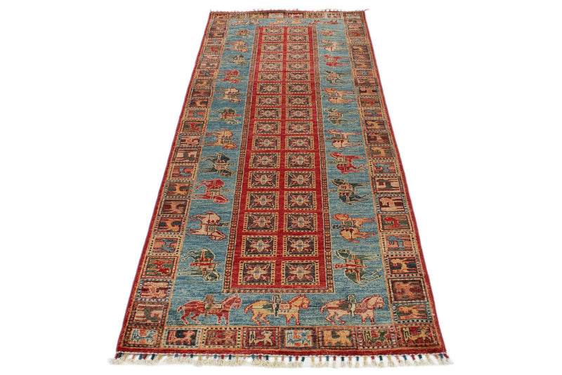 3x9 Multicolor and Light Blue Anatolian Traditional Runner