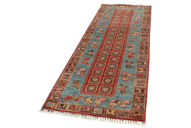 3x9 Multicolor and Light Blue Anatolian Traditional Runner