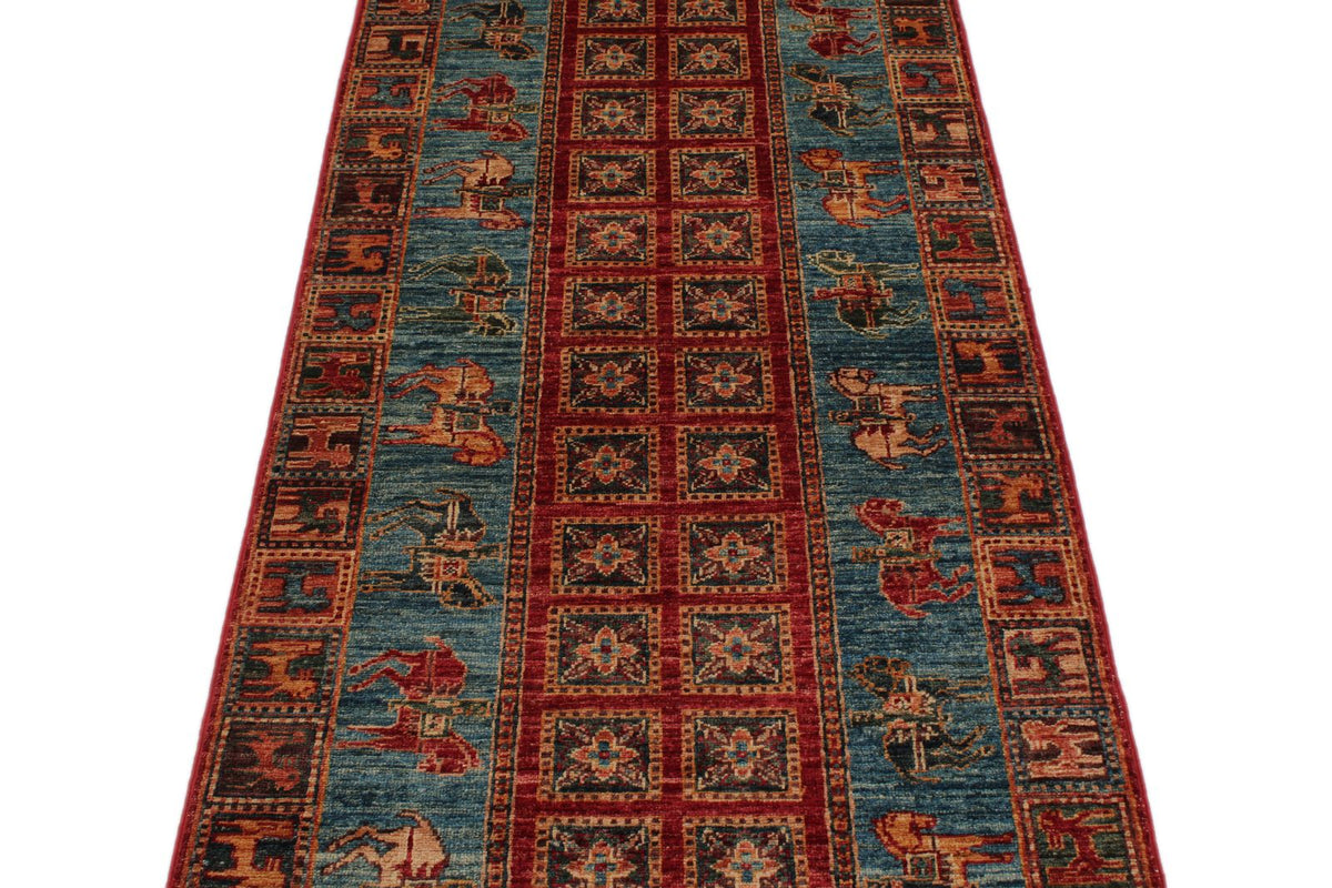3x9 Multicolor and Light Blue Anatolian Traditional Runner