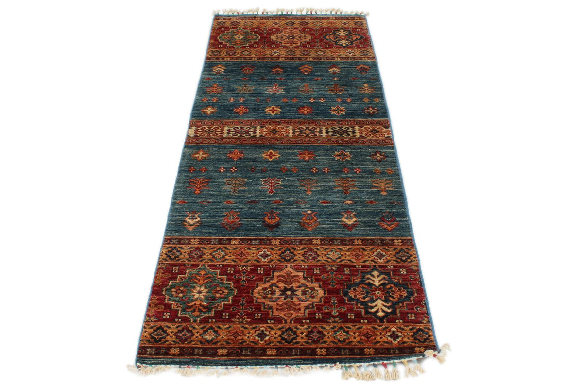 2x7 Light Blue and Multicolor Tribal Runner