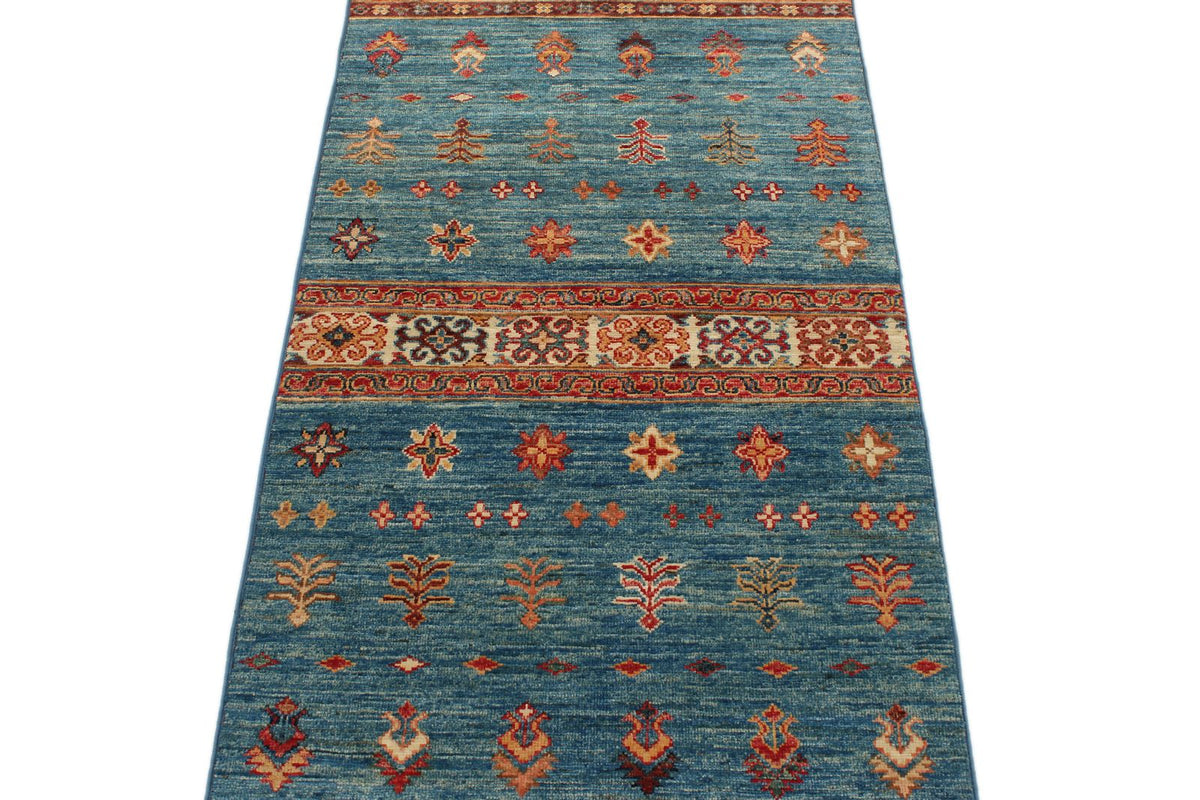 2x7 Light Blue and Multicolor Tribal Runner