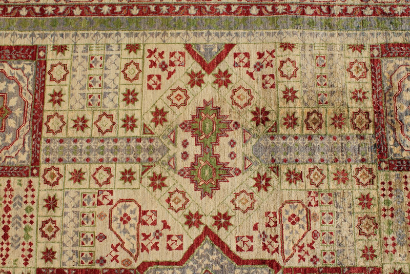 9x12 Ivory and Multicolor Turkish Tribal Rug