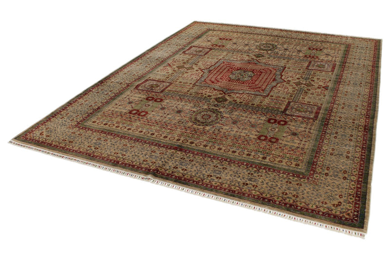 9x12 Ivory and Multicolor Turkish Tribal Rug