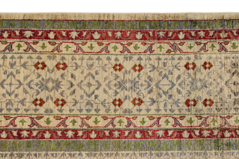 9x12 Ivory and Multicolor Turkish Tribal Rug