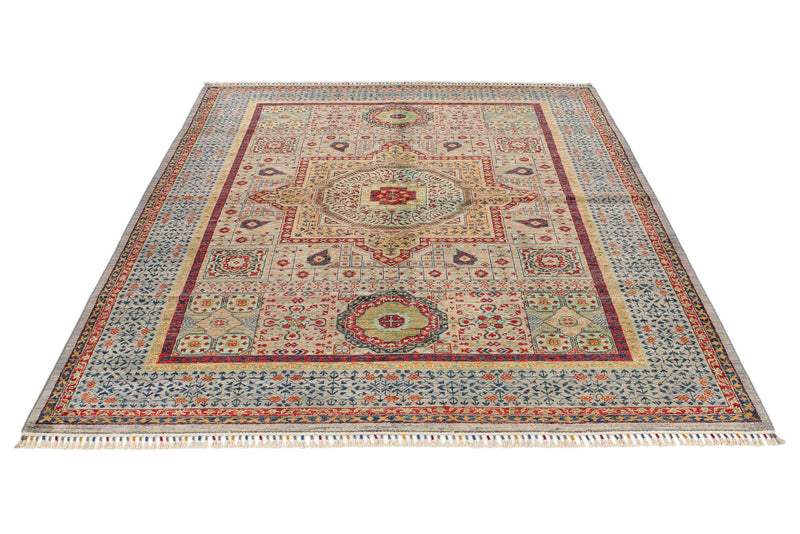 6x8 Light Camel and Multicolor Turkish Tribal Rug