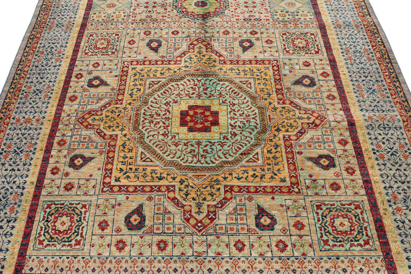 6x8 Light Camel and Multicolor Turkish Tribal Rug