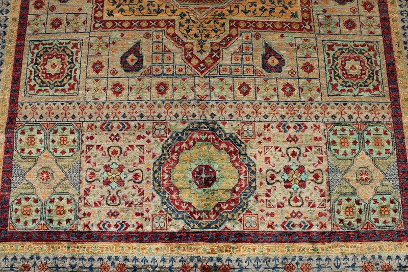 6x8 Light Camel and Multicolor Turkish Tribal Rug