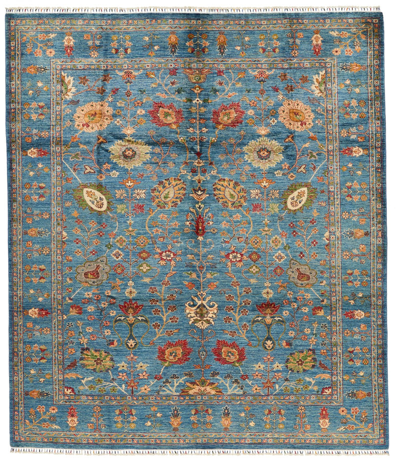 8x10 Light Blue and Multicolor Turkish Tribal Rug