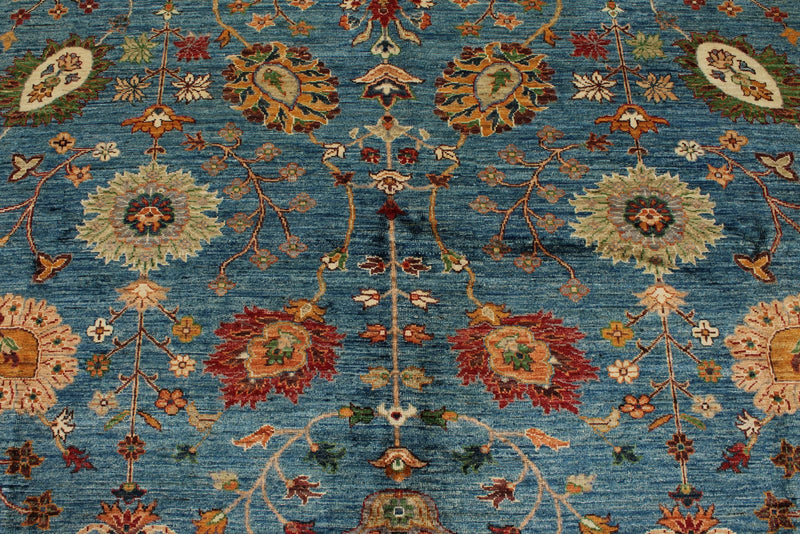 8x10 Light Blue and Multicolor Turkish Tribal Rug